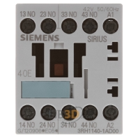 Image of 3RH1140-1AD00 - Auxiliary relay 42VAC 0VDC 0NC/ 4 NO 3RH1140-1AD00