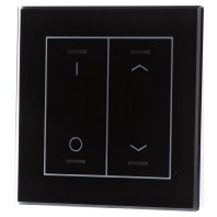 BE-GTL2TS.D1 - EIB, KNX, Glass Push Button II Lite 2-fold, RGBW, Version UP/DOWN (R)+I/O symbol (L), with temp.sensor, Black, BE-GTL2TS.D1