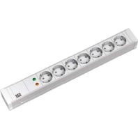19 inch power strip, multiple socket 7-fold Schuko 1,5HE, overvoltage protection, white, 333.004