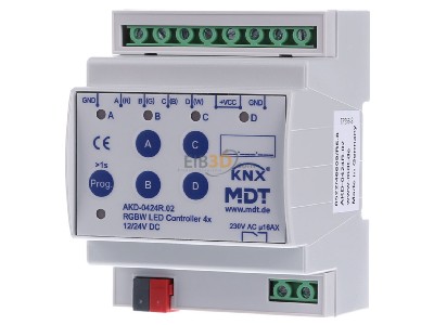 Frontansicht MDT AKD-0424R.02 LED Controller, RGBW, 4-fach, 4TE, REG - 