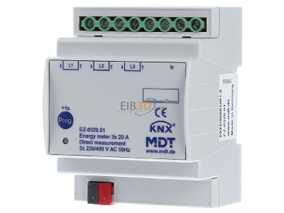 Frontansicht MDT EZ-0320.01 Energiezhler 3-fach 20 A, Direktmessung, 4TE REG, 230/400 V AC, 