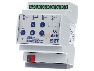 Front view MDT AMS-0416.03 KNX Switch Actuator 4-fold, 4SU MDRC, 16 A, 230 V AC, C-load, 140 F, current measurement 
