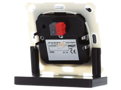 Back view MDT BE-TAL55T106.01 KNX Push Button Lite 55 1 gang, RGBW, neutral, with temperature sensor, Black matt 
