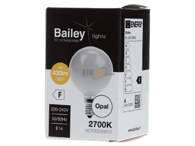 Front view Bailey Electric Electronics bv 80100038652 LED Bulb Filament G60 E14 240V 4W 2700K Opal,_- Promotional item
