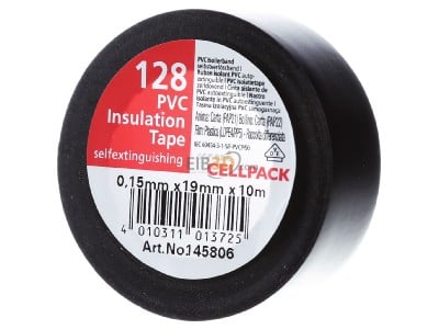 Frontansicht Cellpack 128/19mm x10m sw Isolierband 