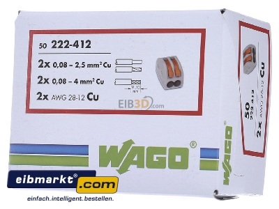 Frontansicht WAGO Kontakttechnik 222-412 Verbindungsklemme 2x0,08-4qmm grau 