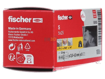 View on the left Fischer DE S 5 Expanding plug 5x25mm 
