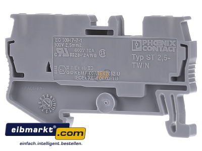 Back view Phoenix Contact ST 2,5-TWIN Feed-through terminal block 5,2mm 28A
