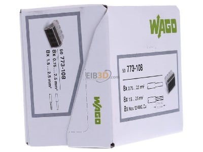 View on the left WAGO 773-108 Screwless connection terminal, double row, 8x1-2,5mm, transparent, 
