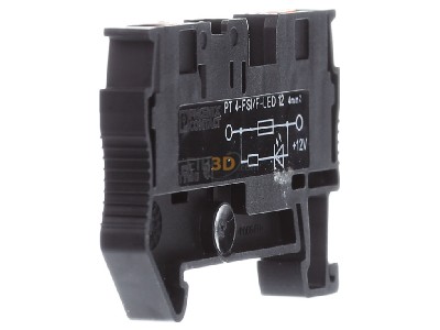 View on the right Phoenix PT 4-FSI/F-LED 12 Blade fuse terminal block 10A 6,2mm 

