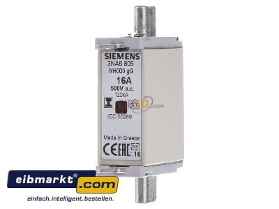 Frontansicht Siemens Indus.Sector 3NA6805 NH-Sicherungseinsatz G000 16A 500AC/250DC 