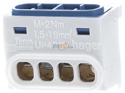 Front view Hager GZ04N Power distribution block 1-p screw clamp 
