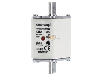 Front view Mersen NH00GG50V125 Low Voltage HRC fuse NH00 125A 
