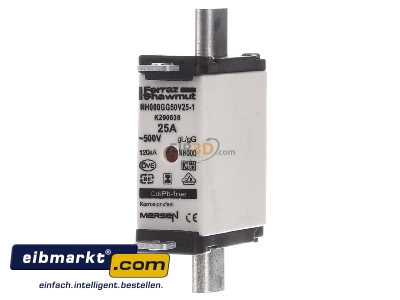 Front view Mersen K200638 Low Voltage HRC fuse NH0 25A
