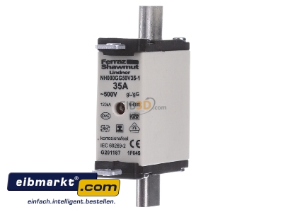 Front view Mersen 1F645. Low Voltage HRC fuse NH0 35A
