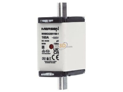Front view Mersen NH00GG50V160-1 Low Voltage HRC fuse NH0 160A 
