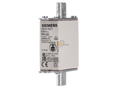 Front view Siemens 3NA3820 Low Voltage HRC fuse NH000 50A 

