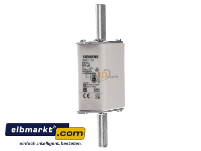 Front view Siemens Indus.Sector 3NA3124 Low Voltage HRC fuse NH1 80A
