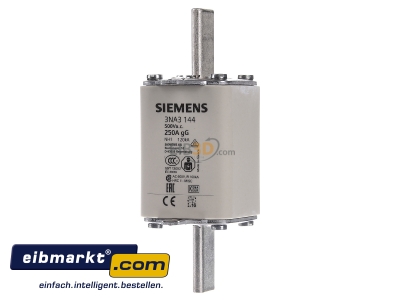 Front view Siemens Indus.Sector 3NA3144 Low Voltage HRC fuse NH1 250A
