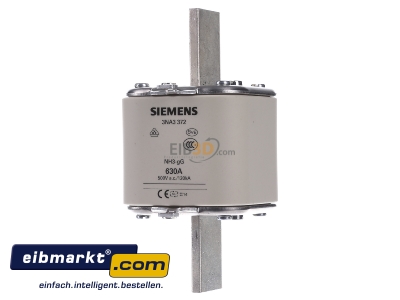Front view Siemens Indus.Sector 3NA3372 Low Voltage HRC fuse NH3 630A
