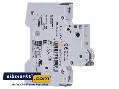 View on the left Siemens Indus.Sector 5SY4104-8 Miniature circuit breaker 1-p D4A - 
