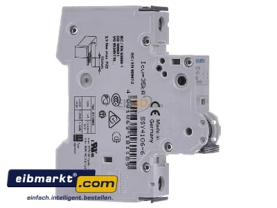 View on the left Siemens Indus.Sector 5SY4106-6 Miniature circuit breaker 1-p B6A
