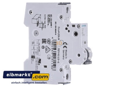 View on the left Siemens Indus.Sector 5SY4110-6 Miniature circuit breaker 1-p B10A 
