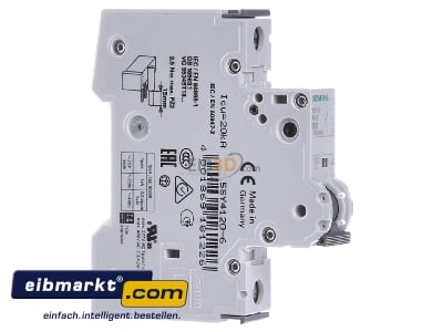 View on the left Siemens Indus.Sector 5SY4120-6 Miniature circuit breaker 1-p B20A - 

