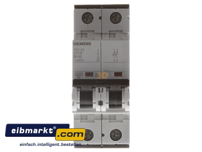 Front view Miniature circuit breaker 2-p B10A 5SY4210-6 Siemens Indus.Sector 5SY4210-6
