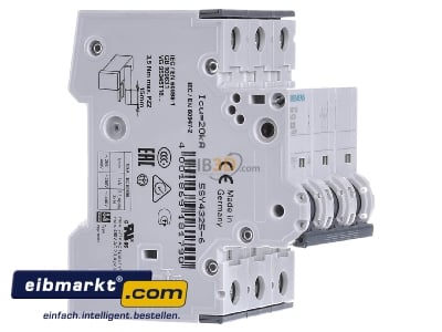 View on the left Siemens Indus.Sector 5SY4325-6 Miniature circuit breaker 3-p B25A 
