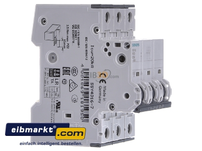 View on the left Siemens Indus.Sector 5SY4316-7 Miniature circuit breaker 3-p C16A 
