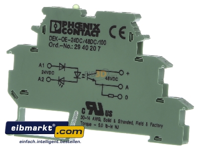 Front view Phoenix Contact DEK-OE-24DC/48DC/100 Optocoupler 0,1A 
