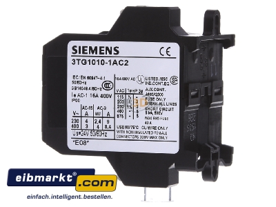 View on the right Siemens Indus.Sector 3TG1010-1AC2 Magnet contactor 8,4A 24VAC 0VDC
