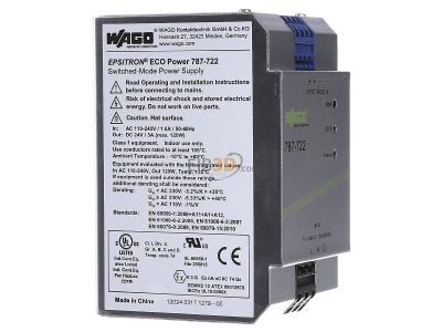 View on the left WAGO 787-722 DC-power supply 85...264V/22...28V 
