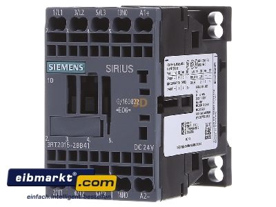 Front view Siemens Indus.Sector 3RT20152BB41 Magnet contactor 7A 24VDC

