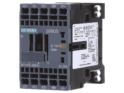 Frontansicht Siemens 3RT2016-2BB41 Schtz 24DC 4KW/400V,1S,3p 