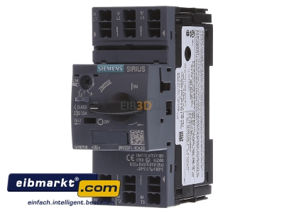 Front view Siemens Indus.Sector 3RV2011-1CA20 Motor protective circuit-breaker 2,5A
