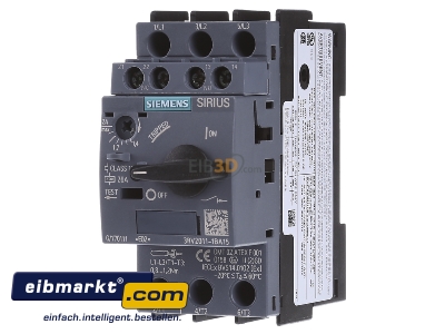 Front view Siemens Indus.Sector 3RV20111BA15 Motor protective circuit-breaker 2A
