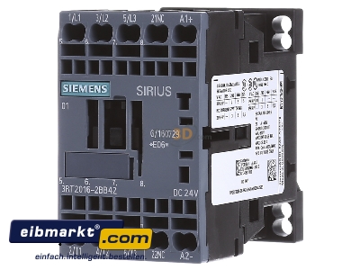 Frontansicht Siemens Indus.Sector 3RT20162BB42 Schtz 24VDC 1 4KW 400V 3p 3RT2016-2BB42