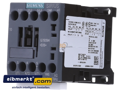Front view Siemens Indus.Sector 3RT2015-1AB01 Magnet contactor 7A 24VAC 0VDC

