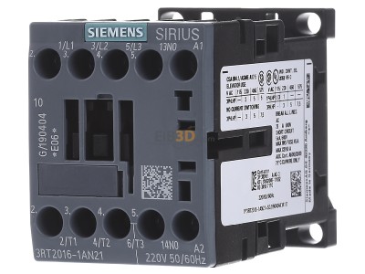 Frontansicht Siemens 3RT2016-1AN21 Schtz 4kW/400V 1S 220VAC 