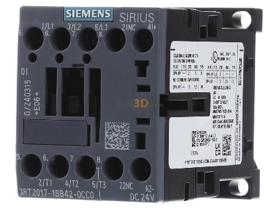 Front view Siemens 3RT2017-1BB42-0CC0 Magnet contactor 12A 24VDC 
