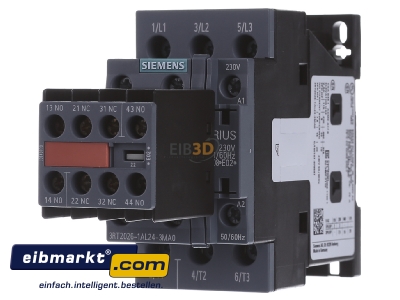 Frontansicht Siemens Indus.Sector 3RT2026-1AL24-3MA0 Schtz 11kW/400V 2S+2 230V 