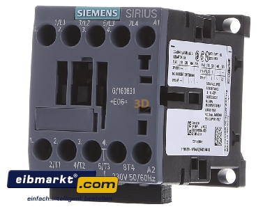 Front view Siemens Indus.Sector 3RT23161AP00 Magnet contactor 9A 230VAC 0VDC
