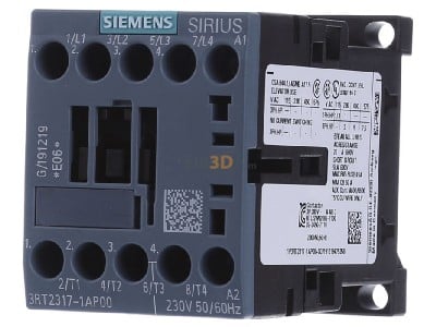 Front view Siemens 3RT2317-1AP00 Magnet contactor 12A 230VAC 0VDC 
