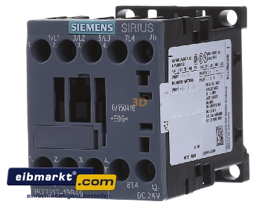 Front view Siemens Indus.Sector 3RT2317-1BB40 Magnet contactor 12A 0VAC 24VDC
