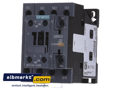 Front view Siemens Indus.Sector 3RT2325-1AB00 Magnet contactor 15,5A 24VAC 0VDC
