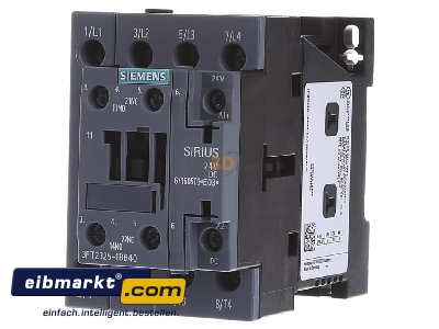 Front view Siemens Indus.Sector 3RT2325-1BB40 Magnet contactor 15,5A 0VAC 24VDC

