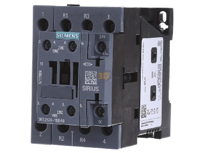 Front view Siemens 3RT2526-1BB40 Magnet contactor 25A 0VAC 24VDC 

