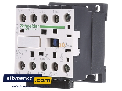 Front view Schneider Electric LC1K1201B7 Magnet contactor 12A 24VAC
